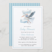 ストークブルー男の赤ちゃん水彩赤ちゃんシャワー 招待状 (正面/裏面)