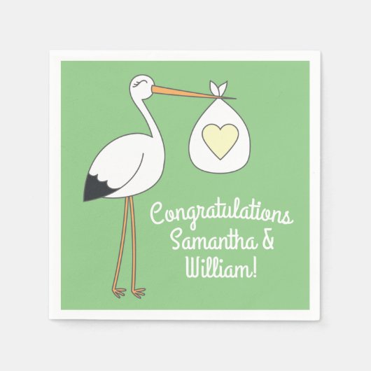 ストークベビーシャワーグリーン春 スタンダードカクテルナプキン (正面)