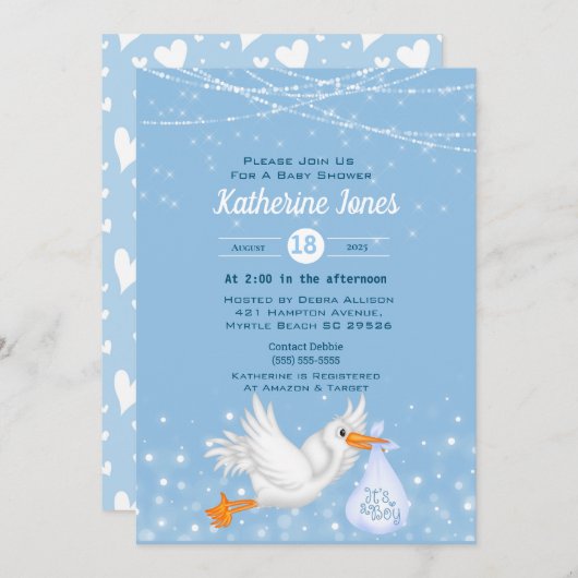 ストークボーイズベビーシャワー招待状 招待状 (正面/裏面)