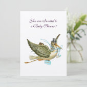 ストークボーイ赤ちゃんシャワーブルーホワイトシャンパン 招待状 (スタンド正面)