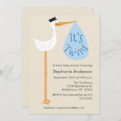 ストークモダンベイビーシャワー招待状 – ツインボーイズ 招待状 (正面/裏面)