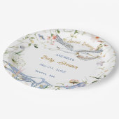 ストークワイルドフラワーリボンベビーシャワー紙 ペーパープレート (アングル)