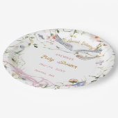 ストークワイルドフラワーリボンベビーシャワー紙 ペーパープレート (アングル)