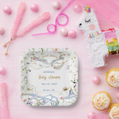 ストークワイルドフラワーリボンベビーシャワー紙 ペーパープレート (パーティー)