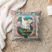 ストーク双子の少年の赤ちゃんシャワー、フローラ宝石 クッション (ブランケット)