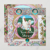 ストーク双子の少年の赤ちゃんシャワー、フローラ宝石 招待状 (正面/裏面)