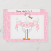 ストーク女の子ベビーシャワー招待状 招待状 (正面/裏面)