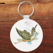 ストーク少年の赤ちゃんシャワーブルーホワイト キーホルダー (正面)