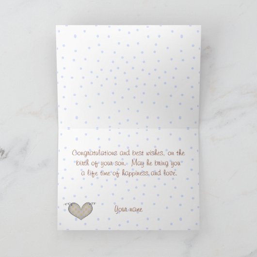 ストーク新生児ボーイグリーティングカード カード (内部)