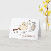 ストーク新生児ボーイグリーティングカード カード (黄色い花)