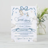 ストーク特殊配信リボンボウ赤ちゃんシャワー 招待状 (スタンド正面)