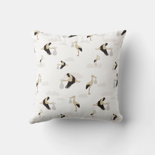 ストーク生まれたばかりの男の赤ちゃんガールパターン クッション (裏面)