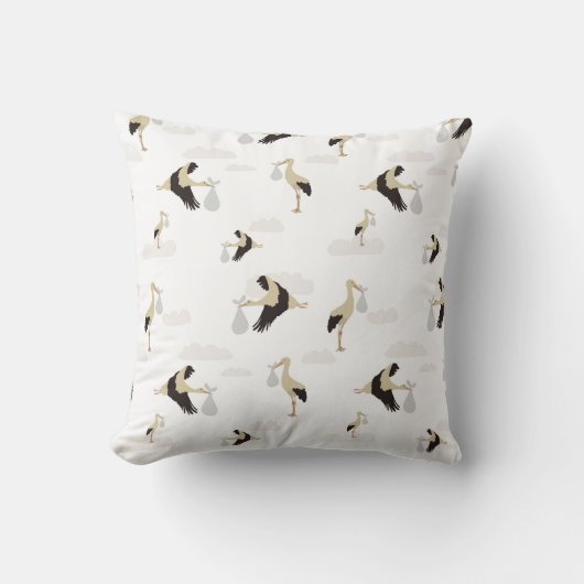 ストーク生まれたばかりの男の赤ちゃんガールパターン クッション (正面)