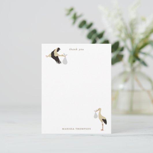 ストーク生まれたばかりの男の赤ちゃんガールパターン サンキューカード (スタンド正面)