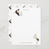 ストーク生まれたばかりの男の赤ちゃんガールパターン サンキューカード (正面/裏面)