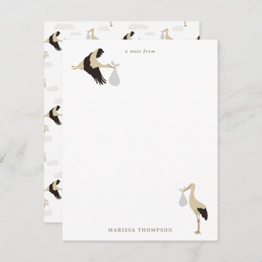 ストーク生まれたばかりの男の赤ちゃんガールパターン ノートカード (正面/裏面)