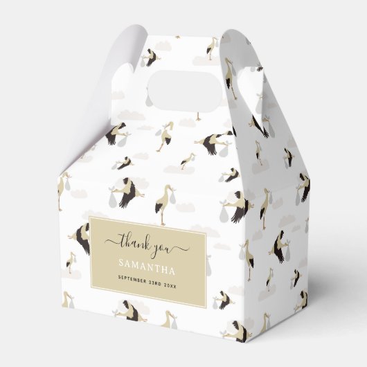 ストーク生まれたばかりの男の赤ちゃんガールパターン フェイバーボックス (正面サイド)