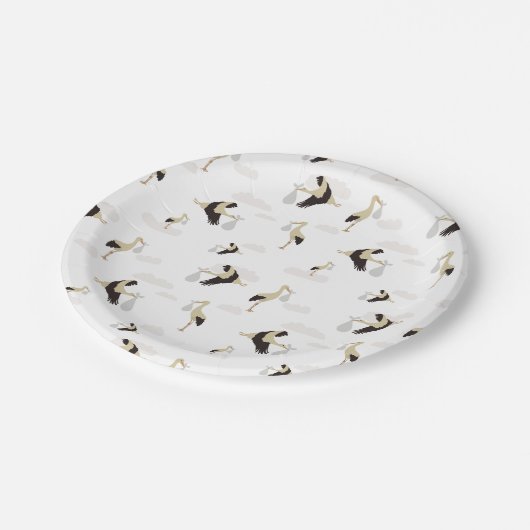 ストーク生まれたばかりの男の赤ちゃんガールパターン ペーパープレート (アングル)