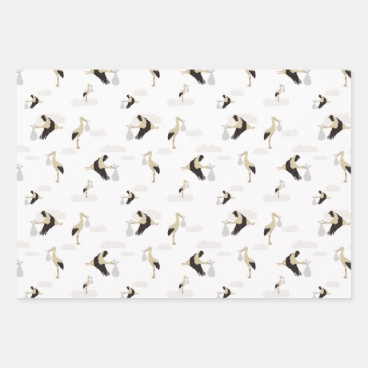 ストーク生まれたばかりの男の赤ちゃんガールパターン ラッピングペーパーシート (正面3)