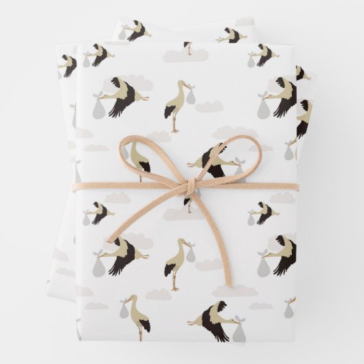 ストーク生まれたばかりの男の赤ちゃんガールパターン ラッピングペーパーシート (インサイチュ)