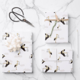 ストーク生まれたばかりの男の赤ちゃんガールパターン ラッピングペーパーシート