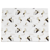 ストーク生まれたばかりの男の赤ちゃんガールパターン ラージペーパーバッグ (正面)