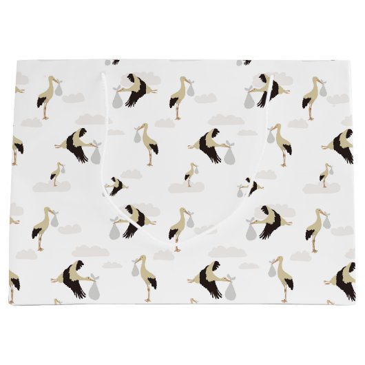 ストーク生まれたばかりの男の赤ちゃんガールパターン ラージペーパーバッグ (正面)