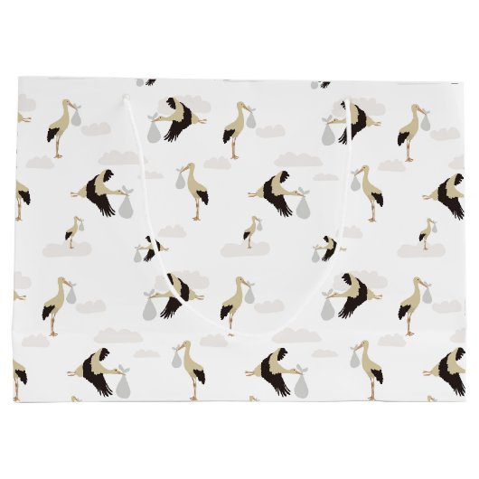 ストーク生まれたばかりの男の赤ちゃんガールパターン ラージペーパーバッグ (裏面)