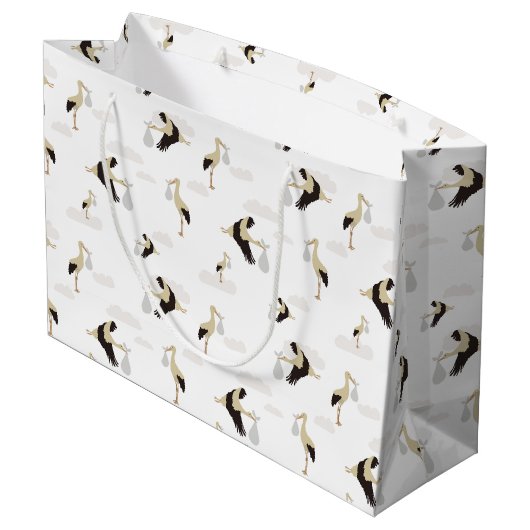 ストーク生まれたばかりの男の赤ちゃんガールパターン ラージペーパーバッグ (裏面アングル)