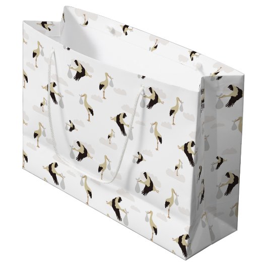 ストーク生まれたばかりの男の赤ちゃんガールパターン ラージペーパーバッグ (正面アングル)