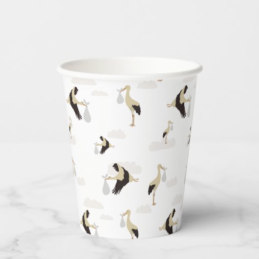 ストーク生まれたばかりの男の赤ちゃんガールパターン 紙コップ (裏面)