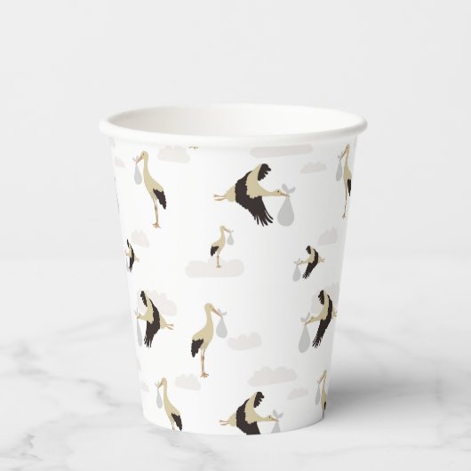 ストーク生まれたばかりの男の赤ちゃんガールパターン 紙コップ (正面)