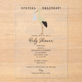 ストーク生まれたばかりの男の赤ちゃんガールベビーシャワー アクリル招待状 (正面)