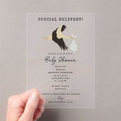 ストーク生まれたばかりの男の赤ちゃんガールベビーシャワー アクリル招待状 (インサイチュ (ポータブル))