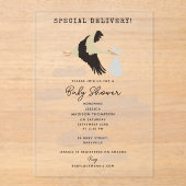 ストーク生まれたばかりの男の赤ちゃんガールベビーシャワー アクリル招待状 (正面)