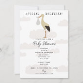 ストーク生まれたばかりの男の赤ちゃんガールベビーシャワー 招待状 (正面)
