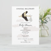 ストーク生まれたばかりの男の赤ちゃんガールベビーシャワー 招待状 (スタンド正面)