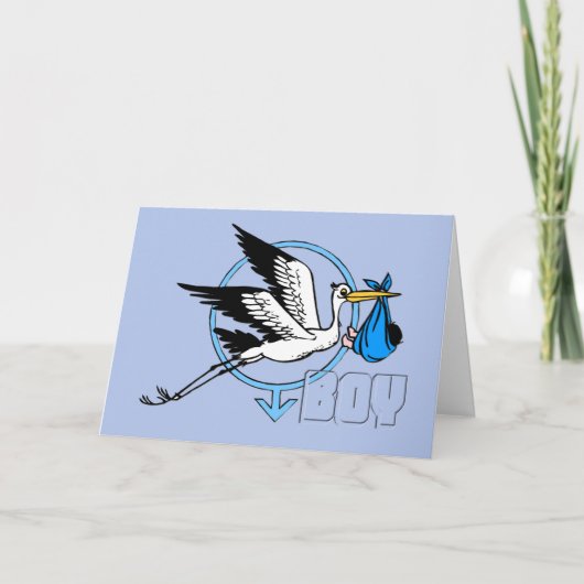 ストーク男の赤ちゃんのベビーシャワーの招待 招待状 (正面)