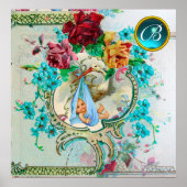 ストーク男の赤ちゃんシャワージェムストーンモノグラム ポスター (正面)