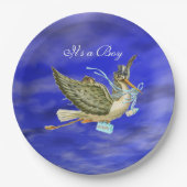 ストーク男の赤ちゃんシャワーブルースカイ ペーパープレート (正面)