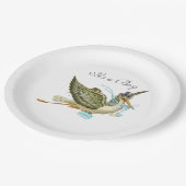 ストーク男の赤ちゃんシャワーホワイト ペーパープレート (アングル)