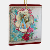 ストーク男の赤ちゃんシャワー2ブルーアクアマリン セラミックオーナメント (右)