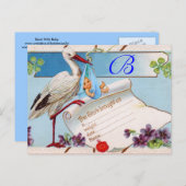 ストーク男の赤ちゃんシャワー2 インビテーションポストカード (正面/裏面)