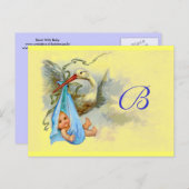 ストーク男の赤ちゃんシャワー2 インビテーションポストカード (正面/裏面)