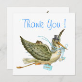 ストーク男の赤ちゃんシャワー、ホワイトブルーありがとう 招待状 (正面/裏面)