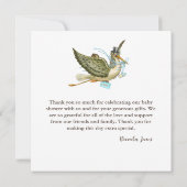 ストーク男の赤ちゃんシャワー、ホワイトブルーありがとう 招待状 (裏面)