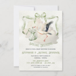 ストーク赤ちゃんシャワーリボンボウ特別配送 招待状