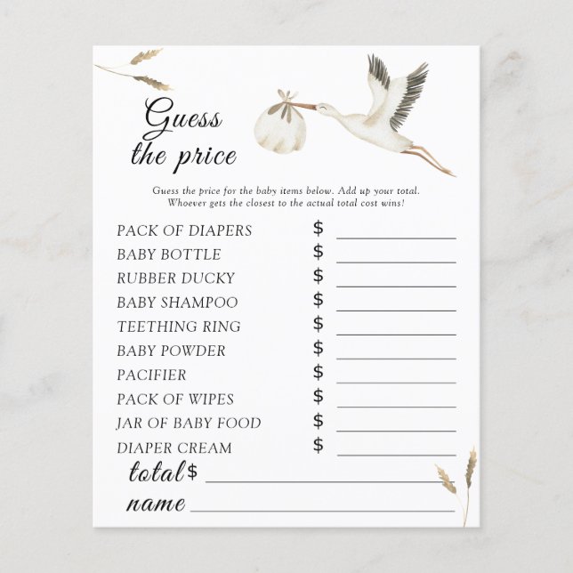 ストーク赤ちゃんシャワー – 価格ゲーム (正面)
