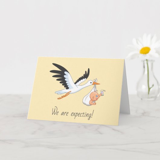 ストーク運のベビーが最初の自撮り黄色 カード (小さな植物)