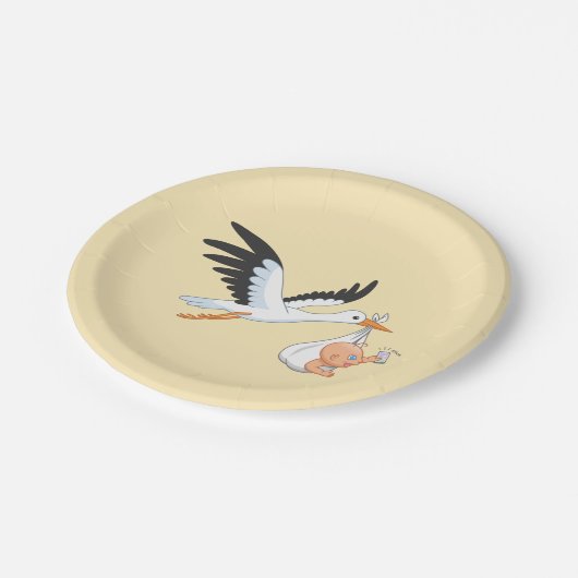 ストーク運のベビーが最初の自撮り黄色 ペーパープレート (アングル)